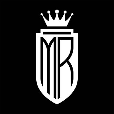 MR Vector logo initials shield with royal crown minimalist, elegant style with inside shield outline