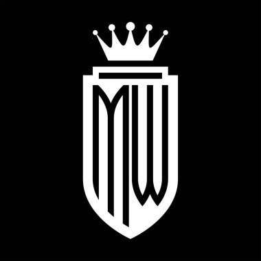 MW Vector logo initials shield with royal crown minimalist, elegant style with inside shield outline