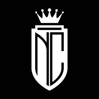 NC Vektör logosu Kraliyet Taç Minimalist baş harfleri, zarif bir stil ve iç kalkan çizgisi.