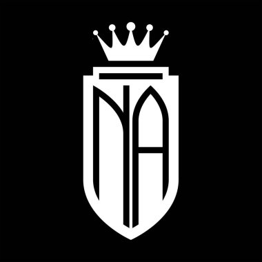 NA Vektör logosu Kraliyet Taç Minimalist baş harfleri, Kalkan çizgisi ile zarif bir stil.