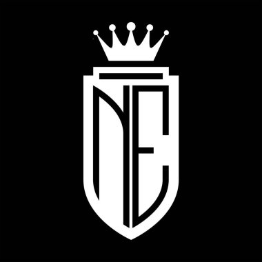 NE Vektör logosu Kraliyet Taç Minimalist baş harfleri, zarif bir stil ve kalkanın iç hatları.