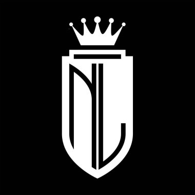 NL Vektör logosu Kraliyet Taç Minimalist baş harfleri, zarif bir stil ve iç kalkan çizgisi.