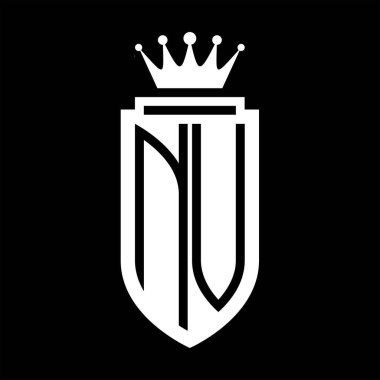 NV Vektör logosu Kraliyet Taç Minimalist baş harfleri, zarif bir stil ve iç kalkan çizgisi.