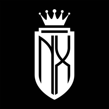 NX Vektör logosu Kraliyet Taç Minimalist baş harfleri, zarif bir stil ve iç kalkan çizgisi.