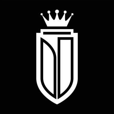 Aşırı dozda vektör logosu Kraliyet Taç Minimalist baş harfleri, zarif bir stil ve iç kalkan çizgisi.