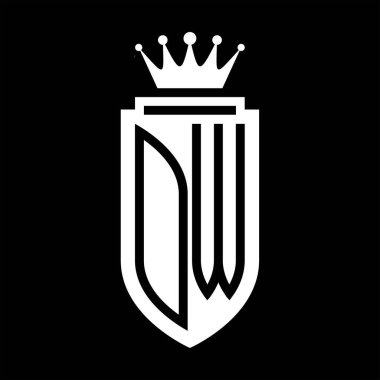 OW Vektör logosu Kraliyet Taç Minimalist baş harfleri, zarif bir stil ve iç kalkan çizgisi.