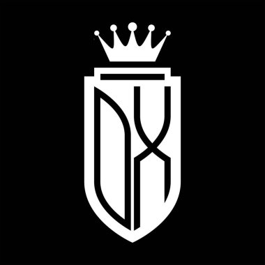 OX Vektör logosu Kraliyet Taç Minimalist baş harfleri, zarif bir stil ve iç kalkan çizgisi.