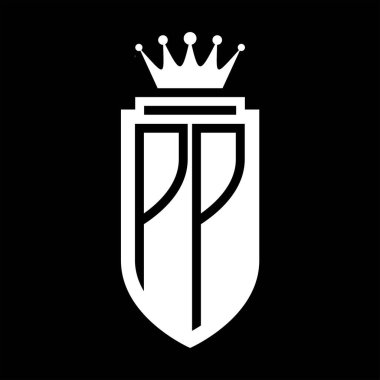 PP Vektör logosu Kraliyet Taç Minimalist baş harfleri, zarif bir stil ve iç kalkan çizgisi.