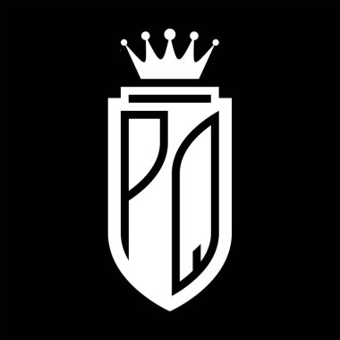 PQ Vektör logosu Kraliyet Taç Minimalist baş harfleri, zarif bir stil ve iç kalkan çizgisi.