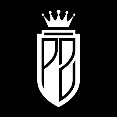 PZ Vektör logosu Kraliyet Taç Minimalist baş harfleri, zarif bir stil ve iç kalkan çizgisi.