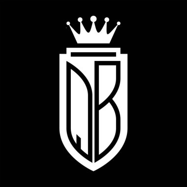 QB Vektör logosu Kraliyet Taç Minimalist baş harfleri, zarif bir stil ve iç kalkan çizgisi.