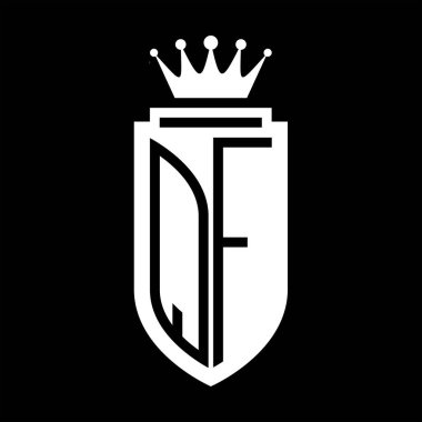 QF Vektör logosu Kraliyet Taç Minimalist baş harfleri, zarif bir stil ve iç kalkan çizgisi.