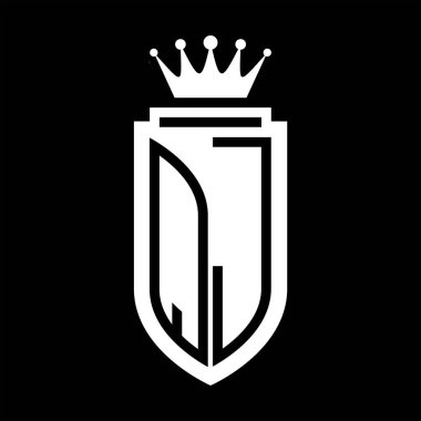 QJ Vektör logosu Kraliyet Taç Minimalist baş harfleri, zarif bir stil ve iç kalkan çizgisi.