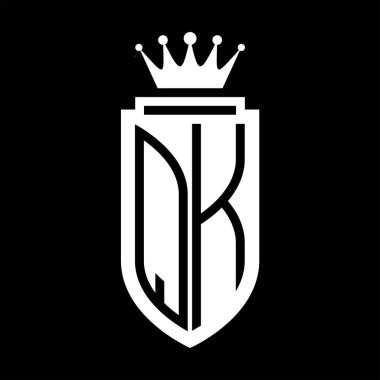QK Vektör logosu Kraliyet Taç Minimalist baş harfleri, zarif bir stil ve iç kalkan çizgisi.