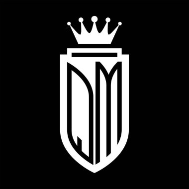QM Vektör logosu Kraliyet Taç Minimalist baş harfleri, zarif bir stil ve iç kalkan çizgisi.
