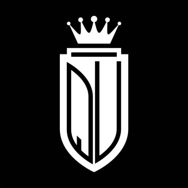QU Vektör logosu Kraliyet Taç Minimalist baş harfleri, zarif bir stil ve iç kalkan çizgisi.