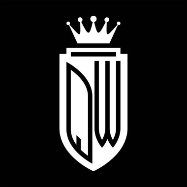 QW Vektör logosu Kraliyet Taç Minimalist baş harfleri, zarif bir stil ve iç kalkan çizgisi.