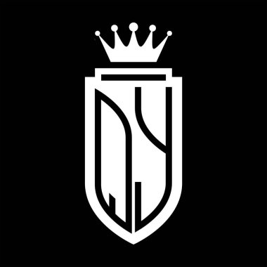 QY Vektör logosu Kraliyet Taç Minimalist baş harfleri, zarif bir stil ve iç kalkan çizgisi.