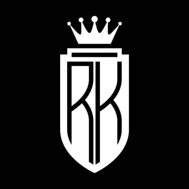 RK Vektör logosu Kraliyet Taç Minimalist baş harfleri, zarif bir stil ve iç kalkan çizgisi.