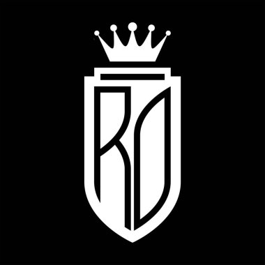 RO Vektör logosu Kraliyet Taç Minimalist baş harfleri, zarif bir stil ve iç kalkan çizgisi.