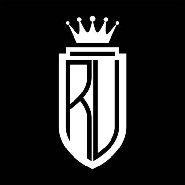 RU Vektör logosu Kraliyet Taç Minimalist baş harfleri, zarif bir stil ve iç kalkan çizgisi.