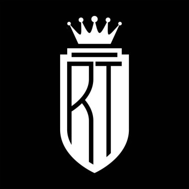 RT Vektör logosu Kraliyet Taç Minimalist baş harfleri, zarif bir stil ve iç kalkan çizgisi.