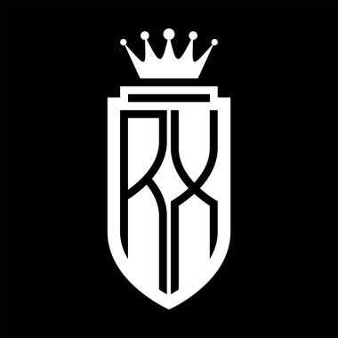 RX Vektör logosu Kraliyet Taç Minimalist baş harfleri, zarif bir stil ve iç kalkan çizgisi.