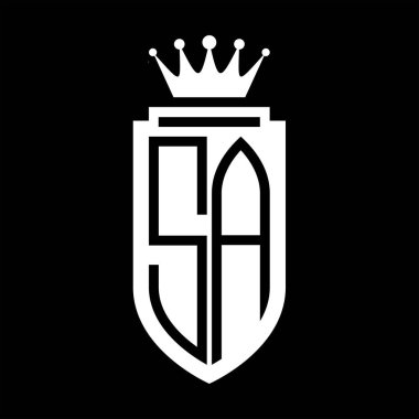 SA Vektör logosu Kraliyet Kraliyet Taç Minimalist baş harfleri, zarif bir stil ve iç kalkan çizgisi.