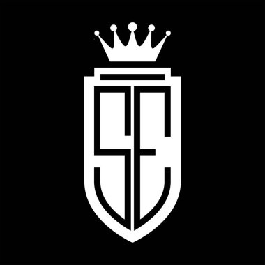 SE Vektör logosu Kraliyet Taç Minimalist 'i ile baş harf kalkanı, kalkanın iç hatları ile zarif stil