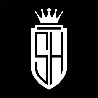 SH Vektör logosu Kraliyet Taç Minimalist baş harfleri, zarif bir stil ve iç kalkan çizgisi.