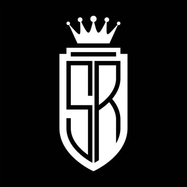 SR Vektör logosu Kraliyet Taç Minimalist baş harfleri, zarif bir stil ve iç kalkan çizgisi.