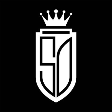 So Vector logosu Kraliyet Taç Minimalist baş harfleri, zarif bir stil ve iç kalkan çizgisi.