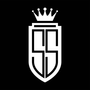 SS Vektör logosu Kraliyet Kraliyet Taç Minimalist 'i ile baş harf kalkanı, kalkanın iç hatlarıyla zarif bir tarz.