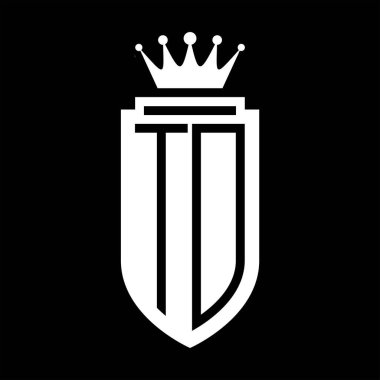Kraliyet Taç Minimalist baş harfleri ile TD Vektör logosu, zarif bir stil ve iç kalkan çizgisi.