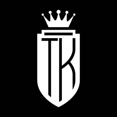 TK Vektör logosu kraliyet tacının baş harfleri minimalist, kalkanın iç hatlarıyla zarif bir tarz.