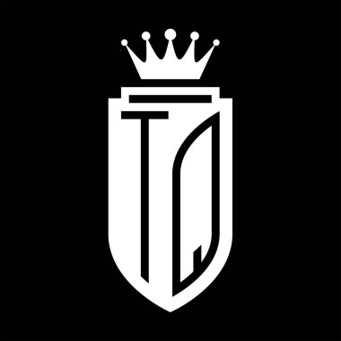 TQ Vektör logosu Kraliyet Taç Minimalist baş harfleri, zarif bir stil ve iç kalkan çizgisi.