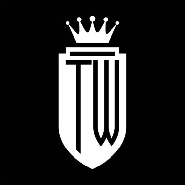 TW Vektör logosu Kraliyet Taç Minimalist baş harfleri, zarif bir stil ve iç kalkan çizgisi.