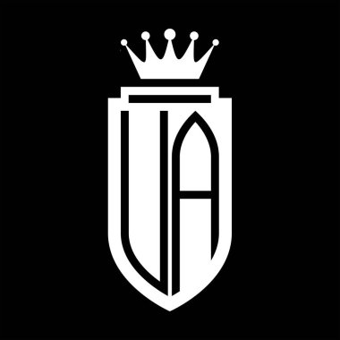 UA Vektör logosu Kraliyet Taç Minimalist baş harfleri, zarif bir stil ve iç kalkan çizgisi.