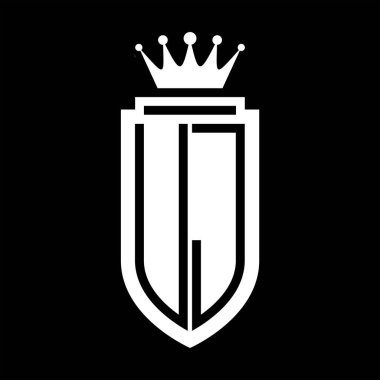 UJ Vektör logosu Kraliyet Taç Minimalist baş harfleri, zarif bir stil ve iç kalkan çizgisi.