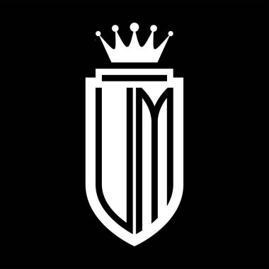 Kraliyet Kraliyet Taç Minimalist baş harfleri olan vektör logosu. Kalkanın iç hatlarıyla zarif bir tarz.