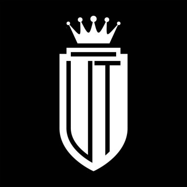 UT Vektör logosu Kraliyet Taç Minimalist baş harfleri, zarif bir stil ve iç kalkan çizgisi.