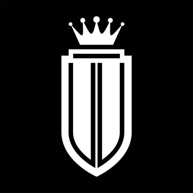 UU Vektör logosu Kraliyet Taç Minimalist baş harfleri, zarif bir stil ve iç kalkan çizgisi.