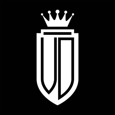 VD vektör logosu kraliyet tacının baş harfleri minimalist, kalkanın iç hatlarıyla zarif bir tarz.