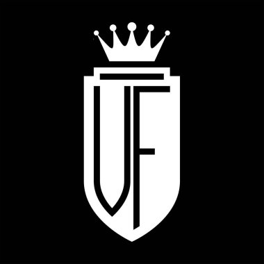 VF Vektör logosu Kraliyet Taç Minimalist baş harfleri, zarif bir stil ve iç kalkan çizgisi.
