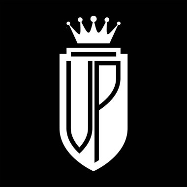 VP Vector logo initials shield with royal crown minimalist, elegant style with inside shield outline clipart svg vector 