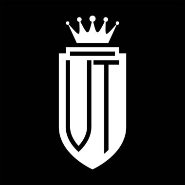 VT Vektör logosu Kraliyet Taç Minimalist baş harfleri, zarif bir stil ve iç kalkan çizgisi.