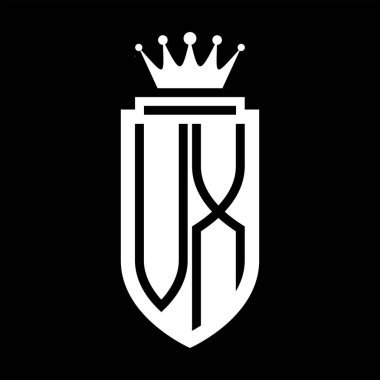 VX Vektör logosu Kraliyet Taç Minimalist baş harfleri, zarif bir stil ve iç kalkan çizgisi.