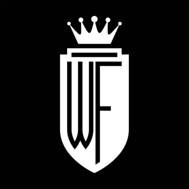 WF Vektör logosu Kraliyet Taç Minimalist baş harfleri, zarif bir stil ve iç kalkan çizgisi.