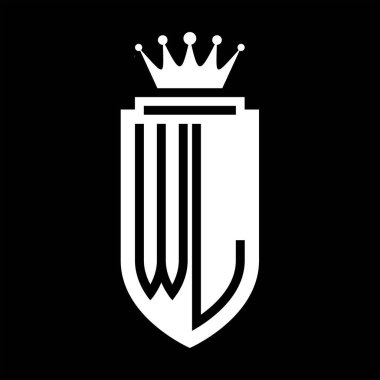 WL Vektör logosu Kraliyet Taç Minimalist baş harfleri, zarif bir stil ve iç kalkan çizgisi.