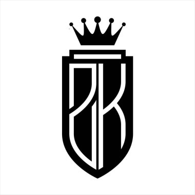 ZK Vector logo initials shield with royal crown minimalist, elegant style with inside shield outline